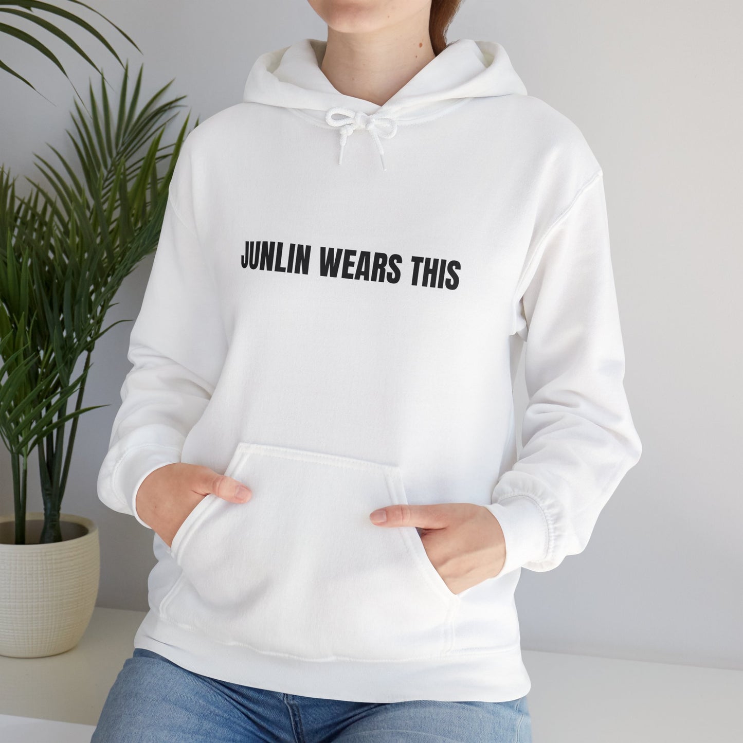 JUNLIN WEARS THIS HOODIE. WHITE