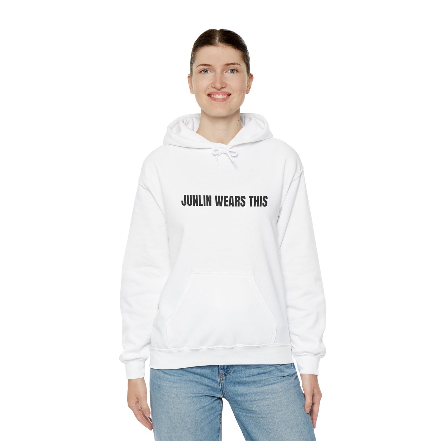JUNLIN WEARS THIS HOODIE. WHITE