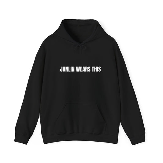 JUNLIN WEARS THIS HOODIE. BLACK