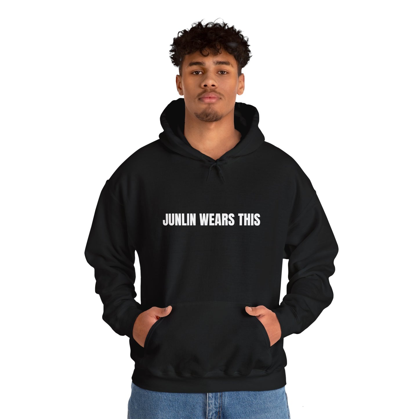JUNLIN WEARS THIS HOODIE. BLACK