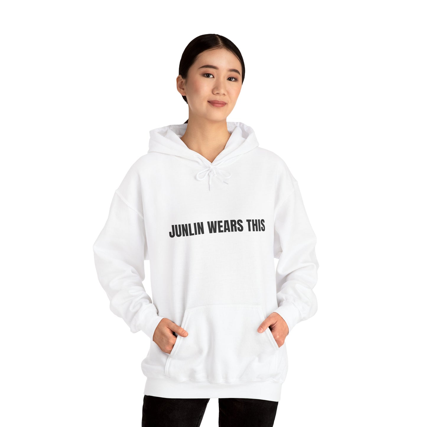 JUNLIN WEARS THIS HOODIE. WHITE