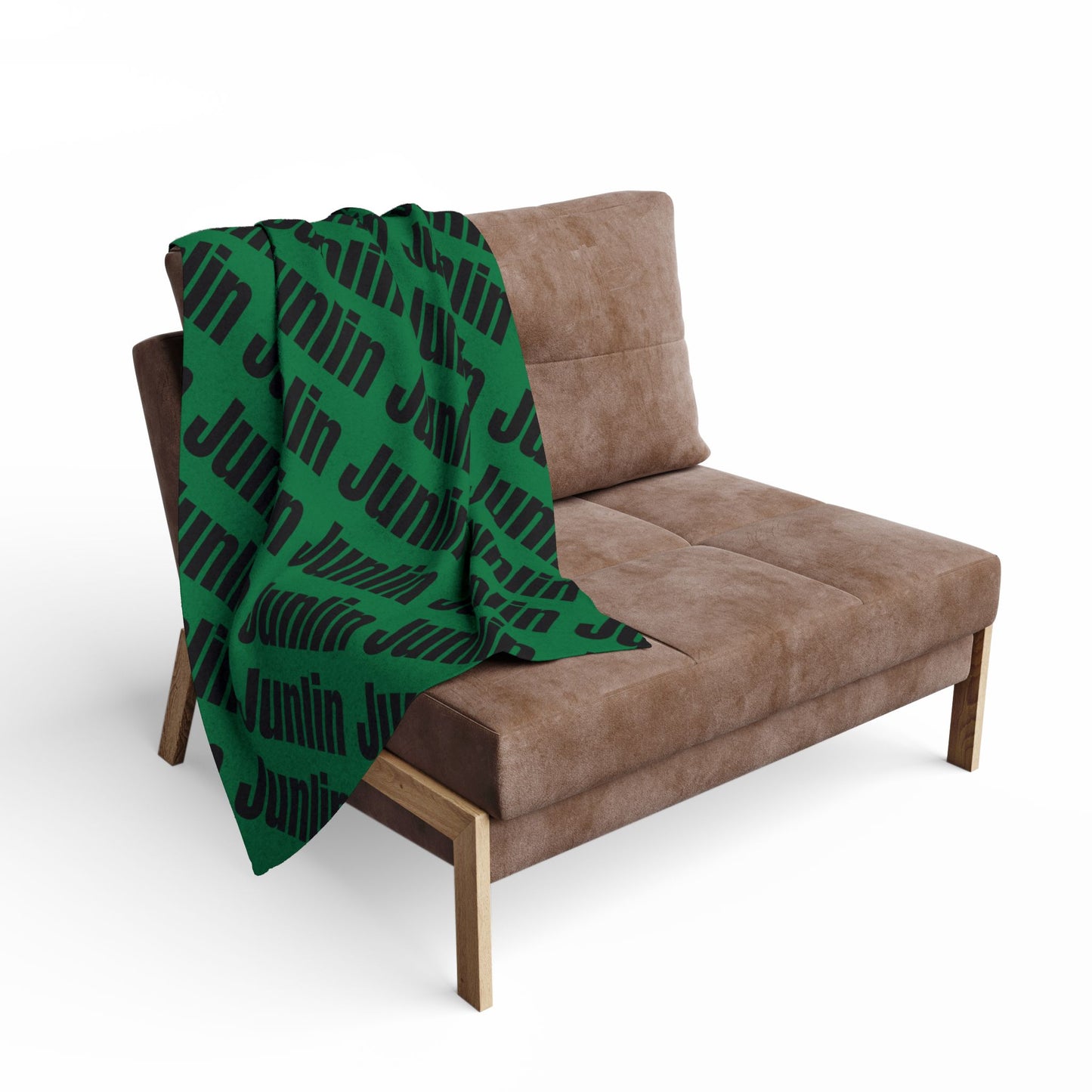 Junlin Monogram Arctic Fleece Blanket Emerald Green